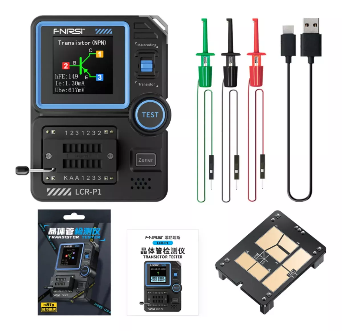 Transistor Tester Multimeter Capacitance Diode Tester Fnirsi LCR-P1