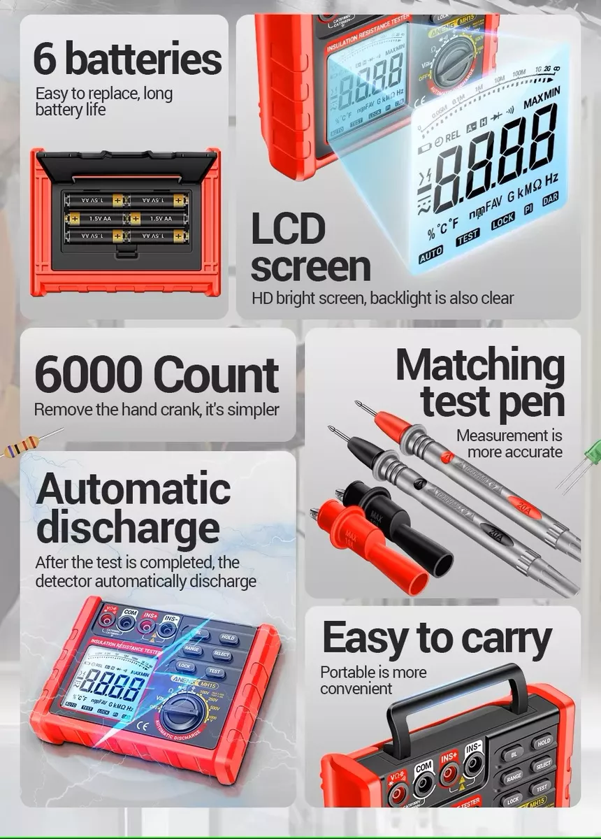 Megohmmeter Digital Impedance Resistance Meter Aneng Mh15 - Image 3